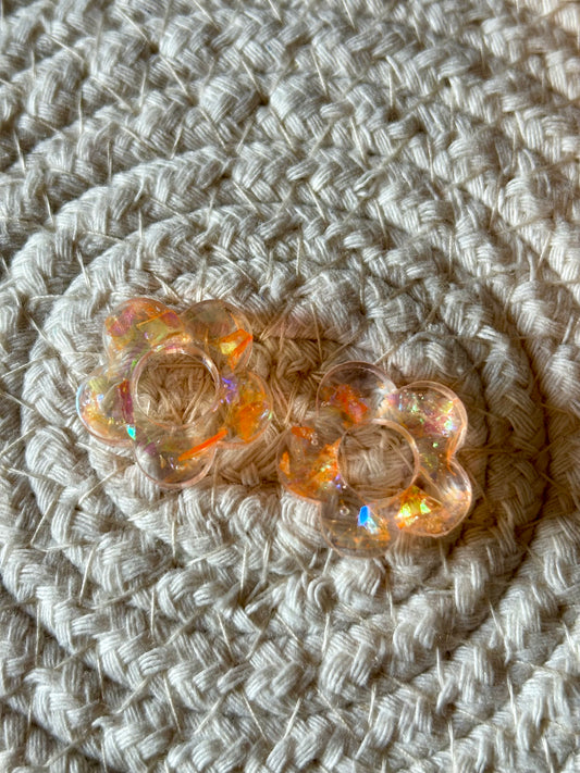 Pampilles transparentes avec grosses paillettes oranges